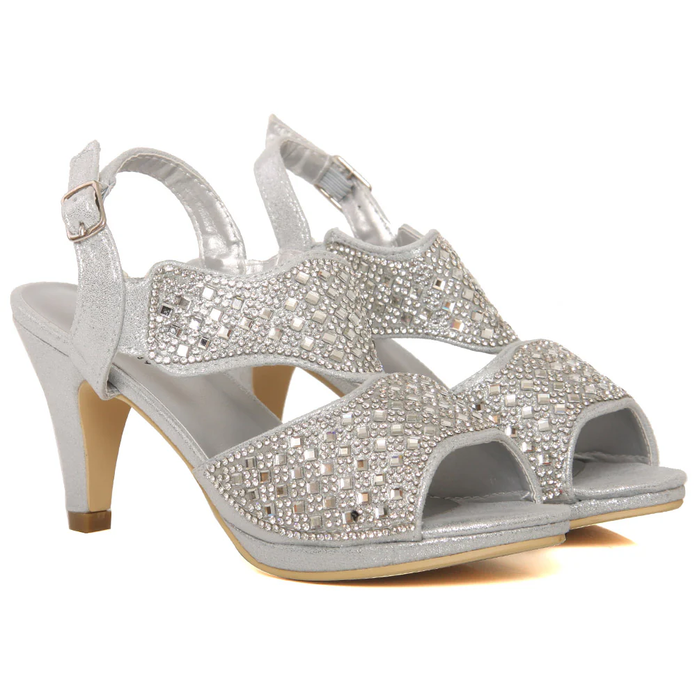 Girls “QUINCY” Sling Back Peep Toe Kitten Heel - Image 2