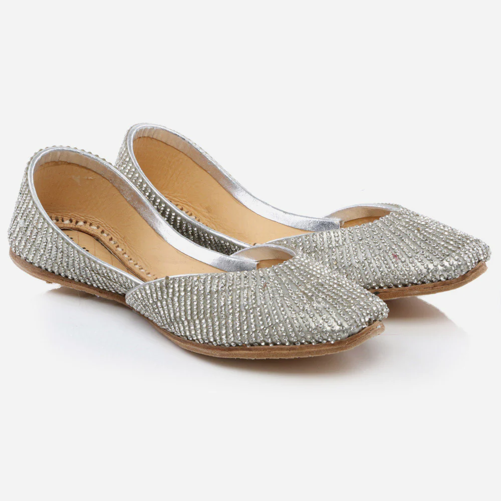 Kids Girls Fancy Stones Adorned Evening Wear Indian Handmade Shoes Leather Khussa Mojari Children Flat Slip-ons Sizes 11 UK – 5 UK - Image 2