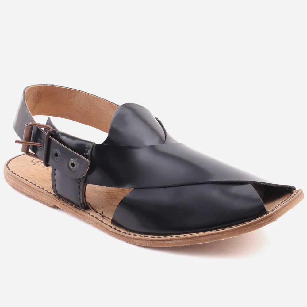 Men "FABIAN" Full Leather Traditional Casual Peshawari Sandals with Buckle Closure
