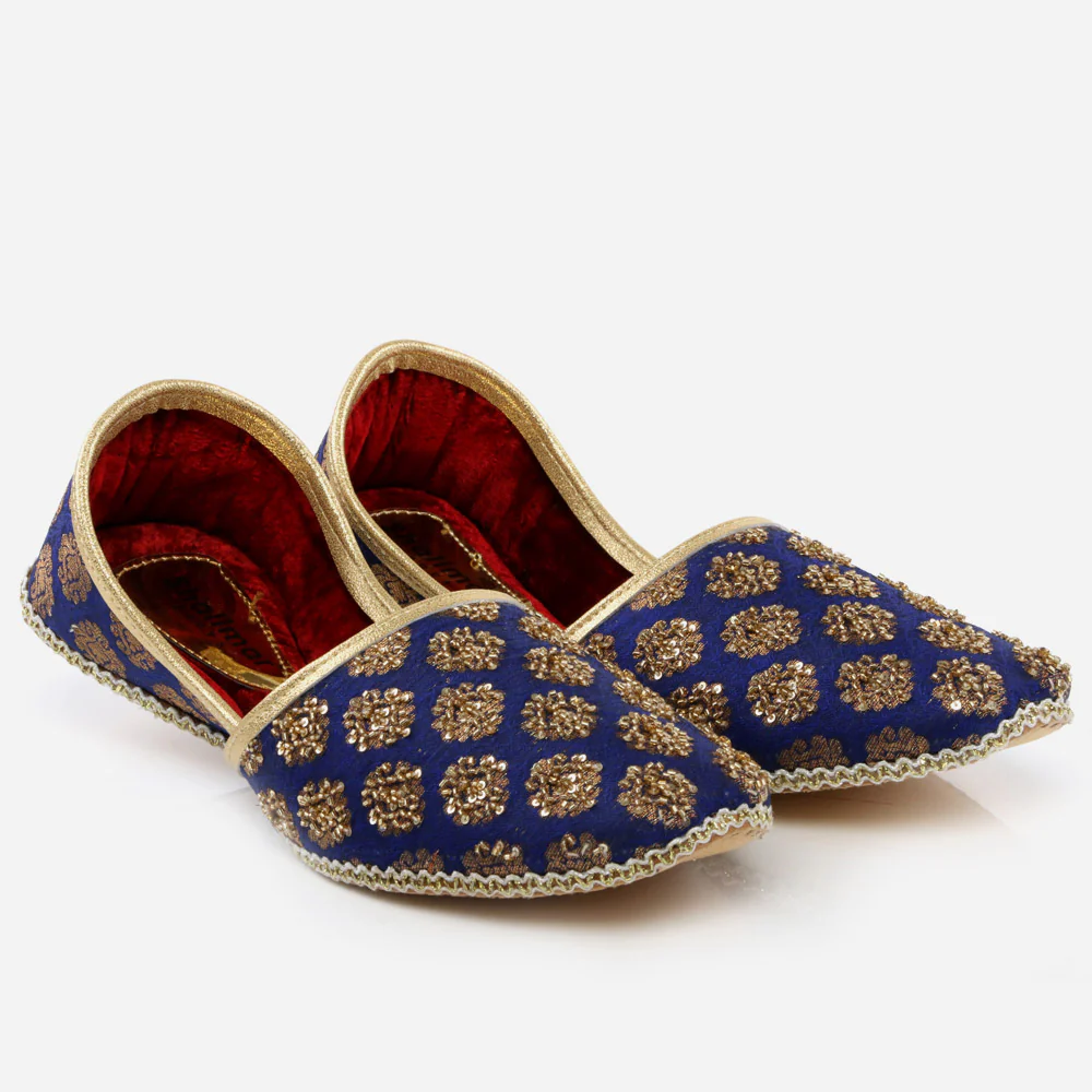 Mens Gents Sequins Embroidered Groom Leather Shoes Wedding Traditional Indian Khussa Mojaris Pumps Size - Image 2