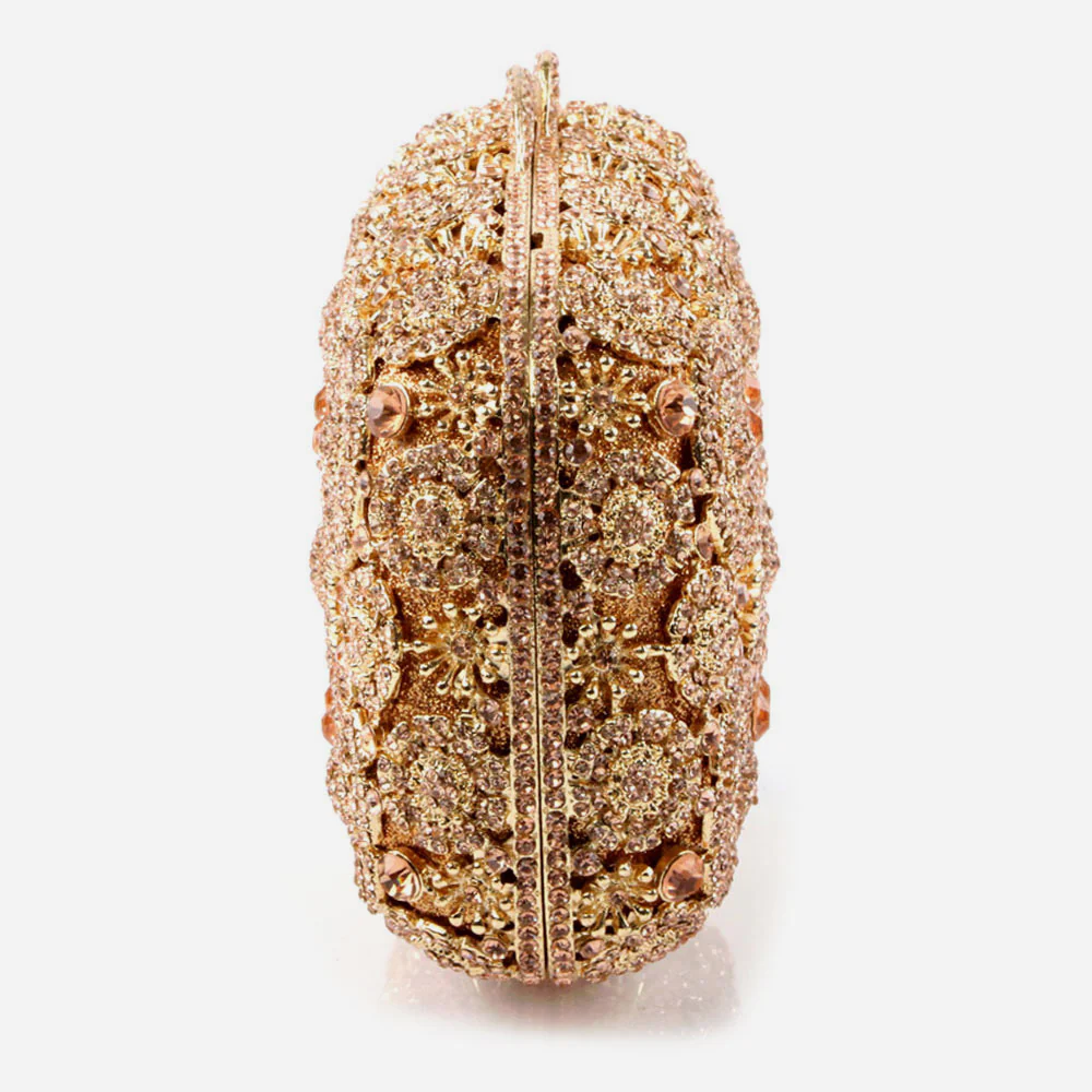 Shalimar Womens Ladies Floral Designed Shimmery Crystals Wedding Party Prom Evening Clutch Bridal Handbag Party Purse - Image 4