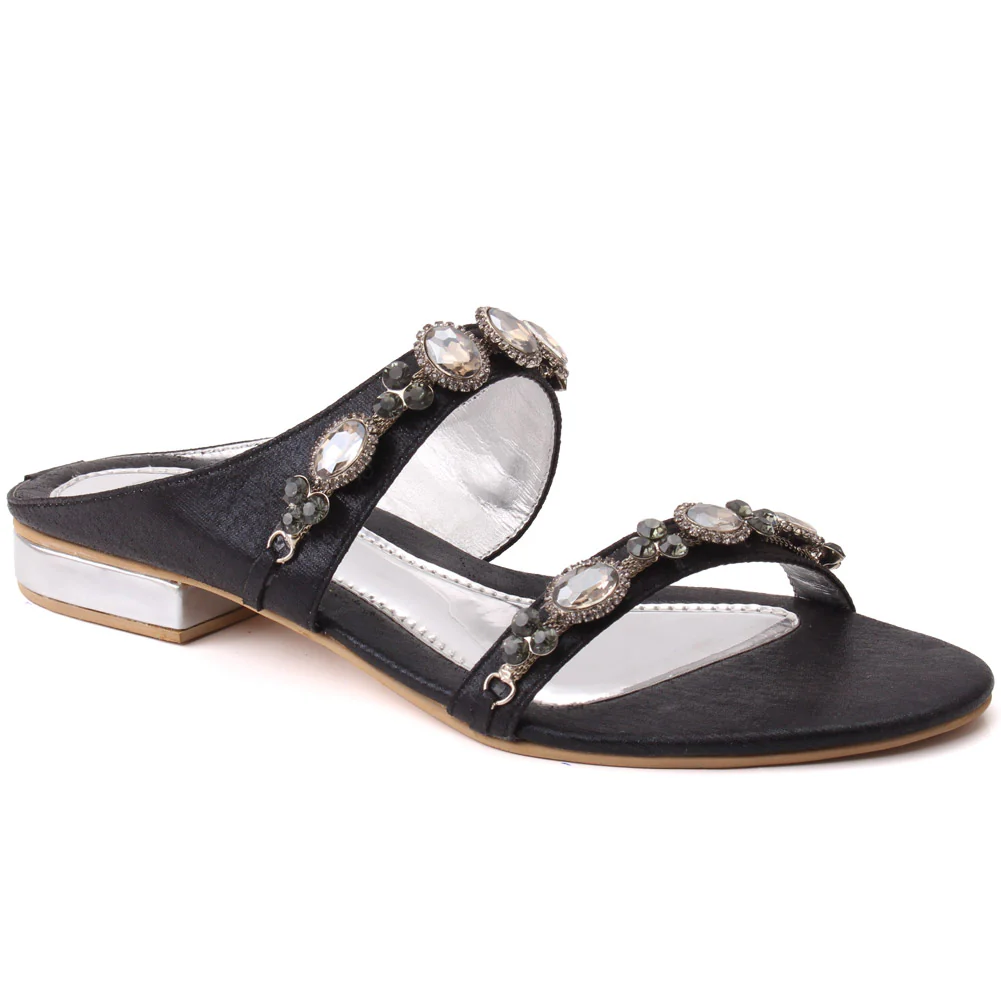 Women "ALISA" Dual Strap Diamante Embellished Flat Evening Slippers