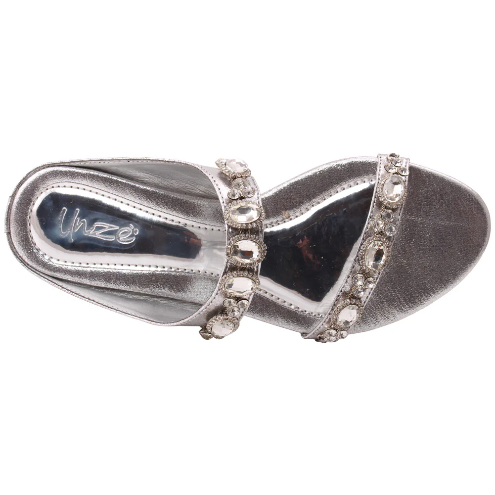 Women "ALISA" Dual Strap Diamante Embellished Flat Evening Slippers - Image 4