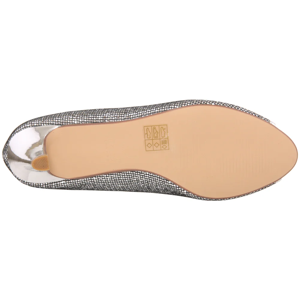 Women “AMBRA” Bow Accented Glitter Surface Peep Toe Slip On Kitten Heel Shoes - Image 5