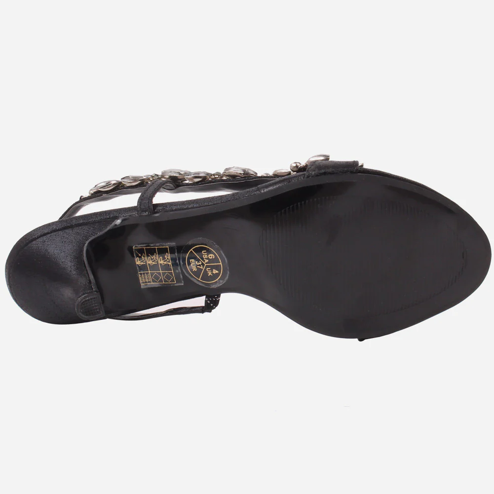 Women “AREEN” Embellished Toe & Side Strap Sling Back Kitten Heel Sandals - Image 5
