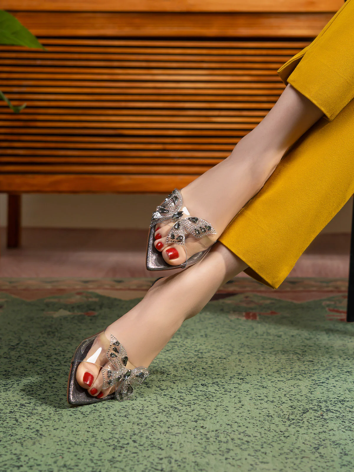 Women "ETTORE" Low Heel Transparent Sandals - Image 10
