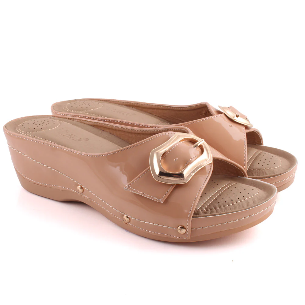 Women “GALLA” Buckle Adorned Wedge Comfort Slippers - Image 2