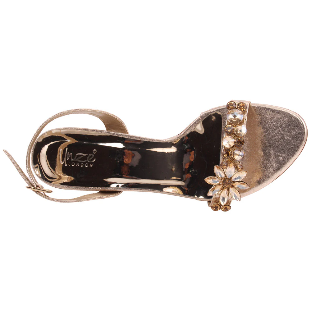 Women “IVRIA” Open Toe Crystal Adorned Toe Bar Sling Back Strap Kitten Heel Sandal - Image 4