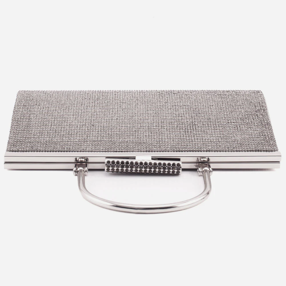 Women "LUCILLE" Studded Top Clasp Rhinestone Adorned Top Handle Shimmer Clutch - Image 2