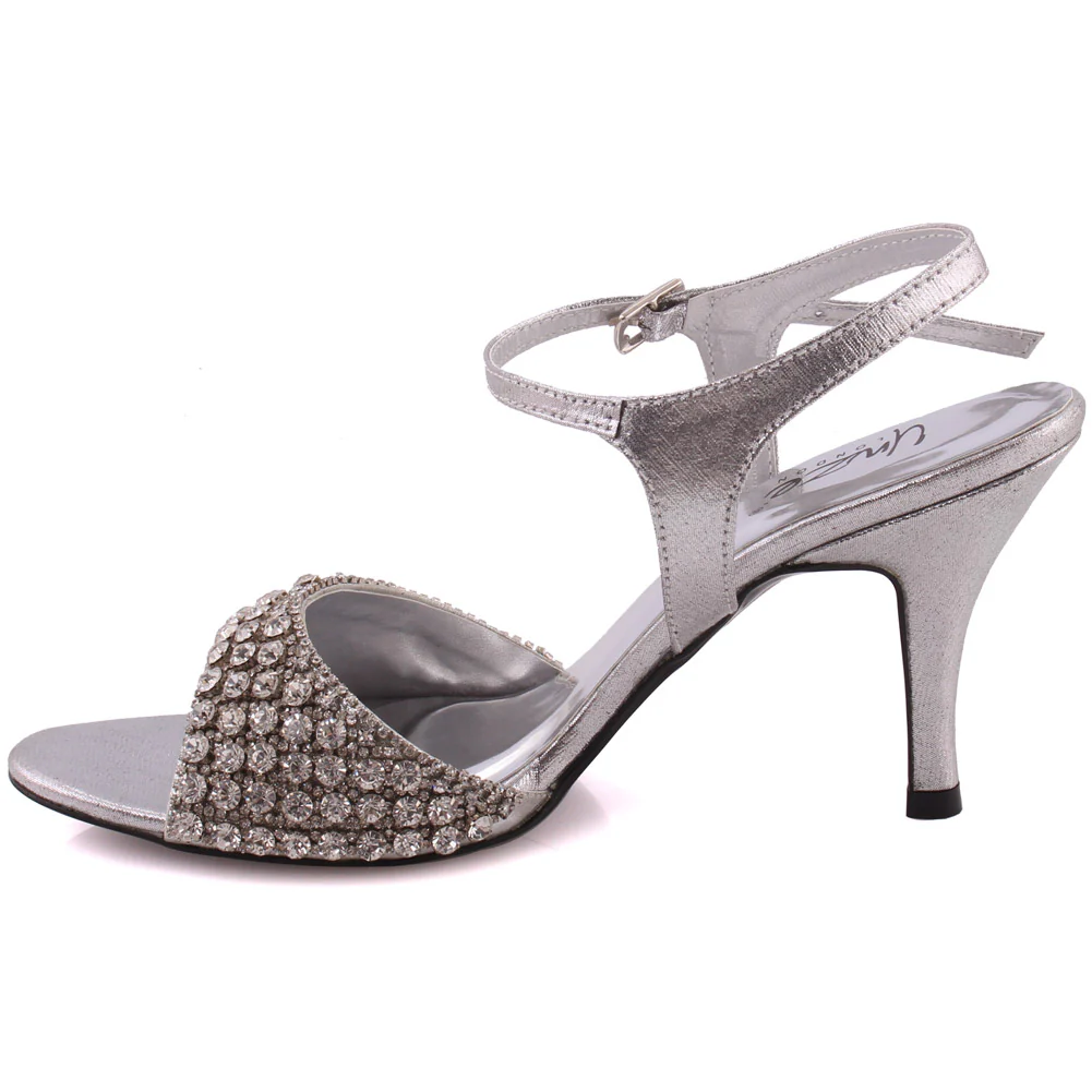 Women “MAAYAN” Open Toe Shimmer Stones Ankle Strap Kitten Heel Sandals - Image 3