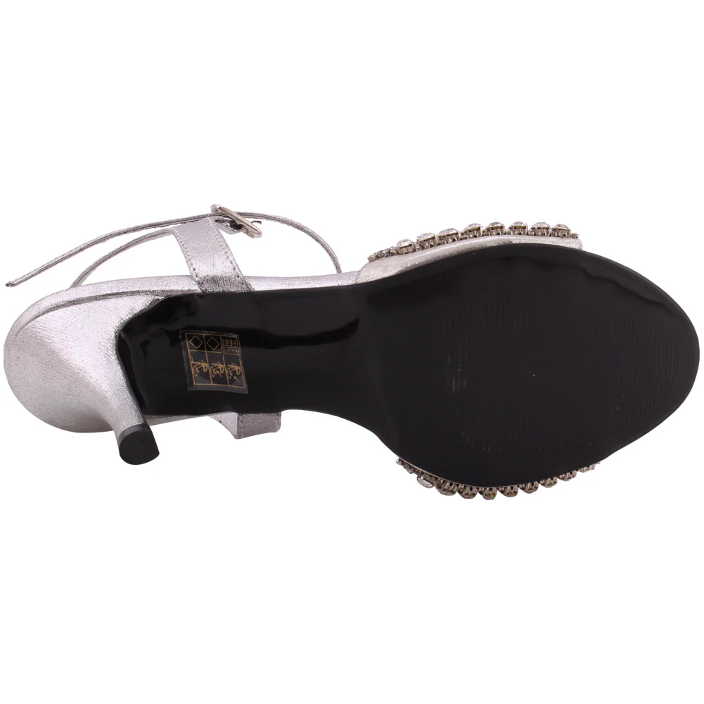 Women “MAAYAN” Open Toe Shimmer Stones Ankle Strap Kitten Heel Sandals - Image 5