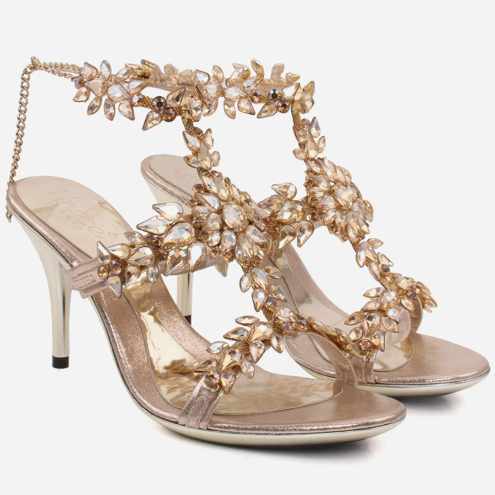 Women “RENEE” Jewel Encrusted Chain Ankle Strap Stiletto Heel Sandals - Image 2