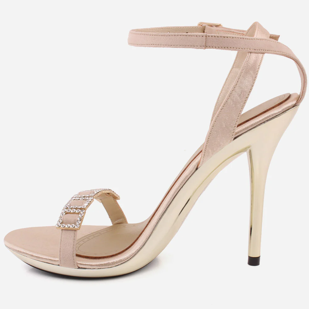 Women"MUSTARD" Silver Diamante Strap Heel Sandals - Image 3