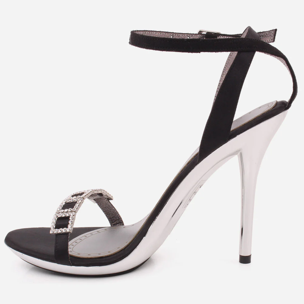 Women"MUSTARD" Silver Diamante Strap Heel Sandals - Image 3