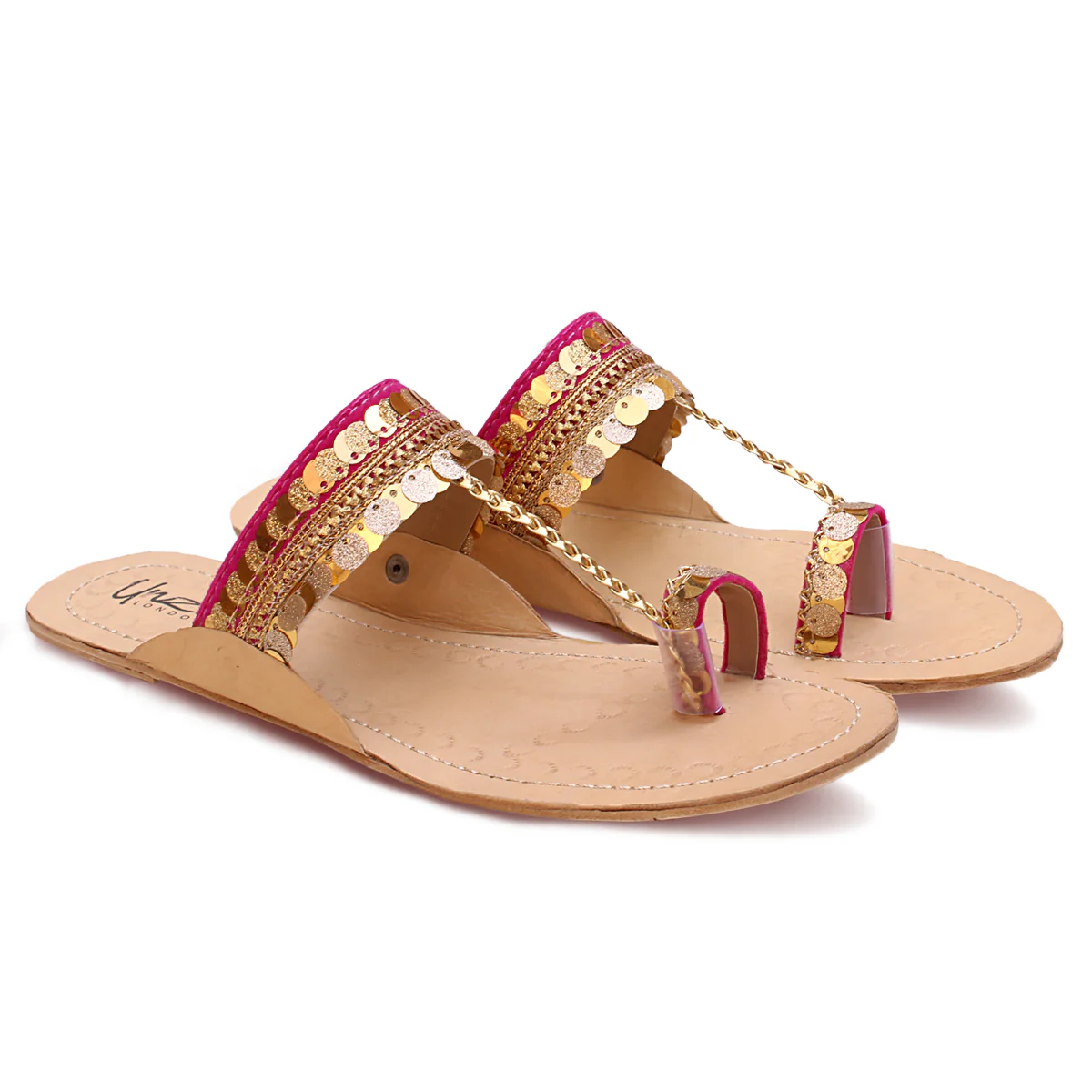 Womens "AYELEEN" Decorated Leather Kolhapuri Slippers - Image 2