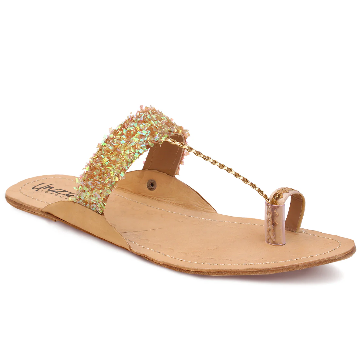Womens "BEYZA" Decorated Leather Kolhapuri Slippers