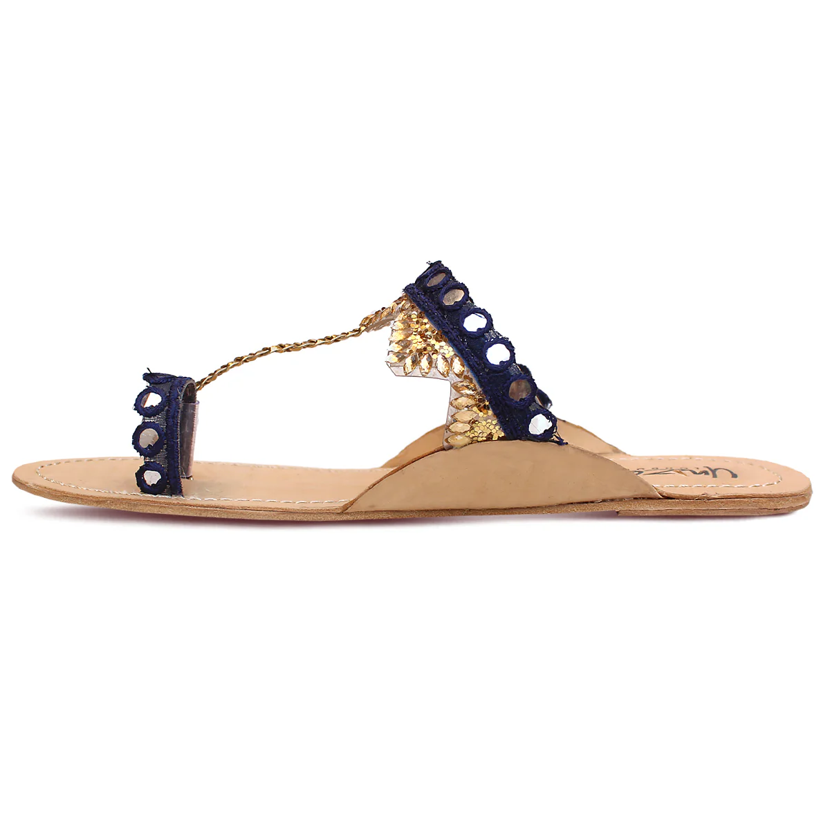 Womens "EMIRI" Decorated Leather Kolhapuri Slippers - Image 3