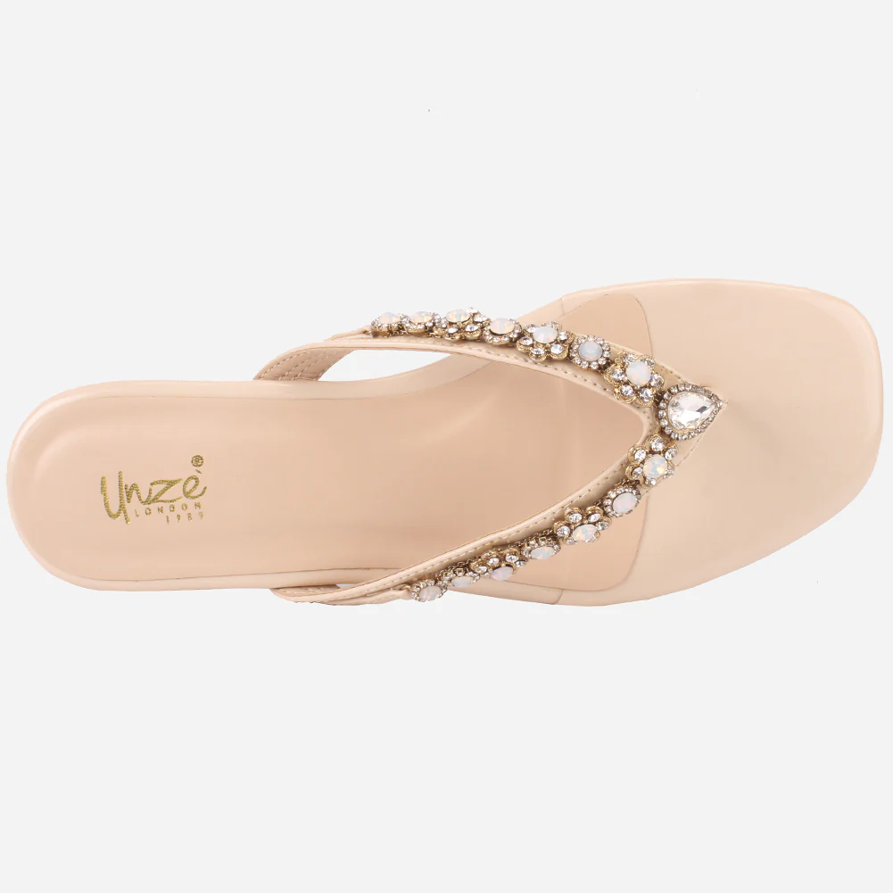 Womens "FARINA" Embellished V-Bar Summer Slippers - Image 4