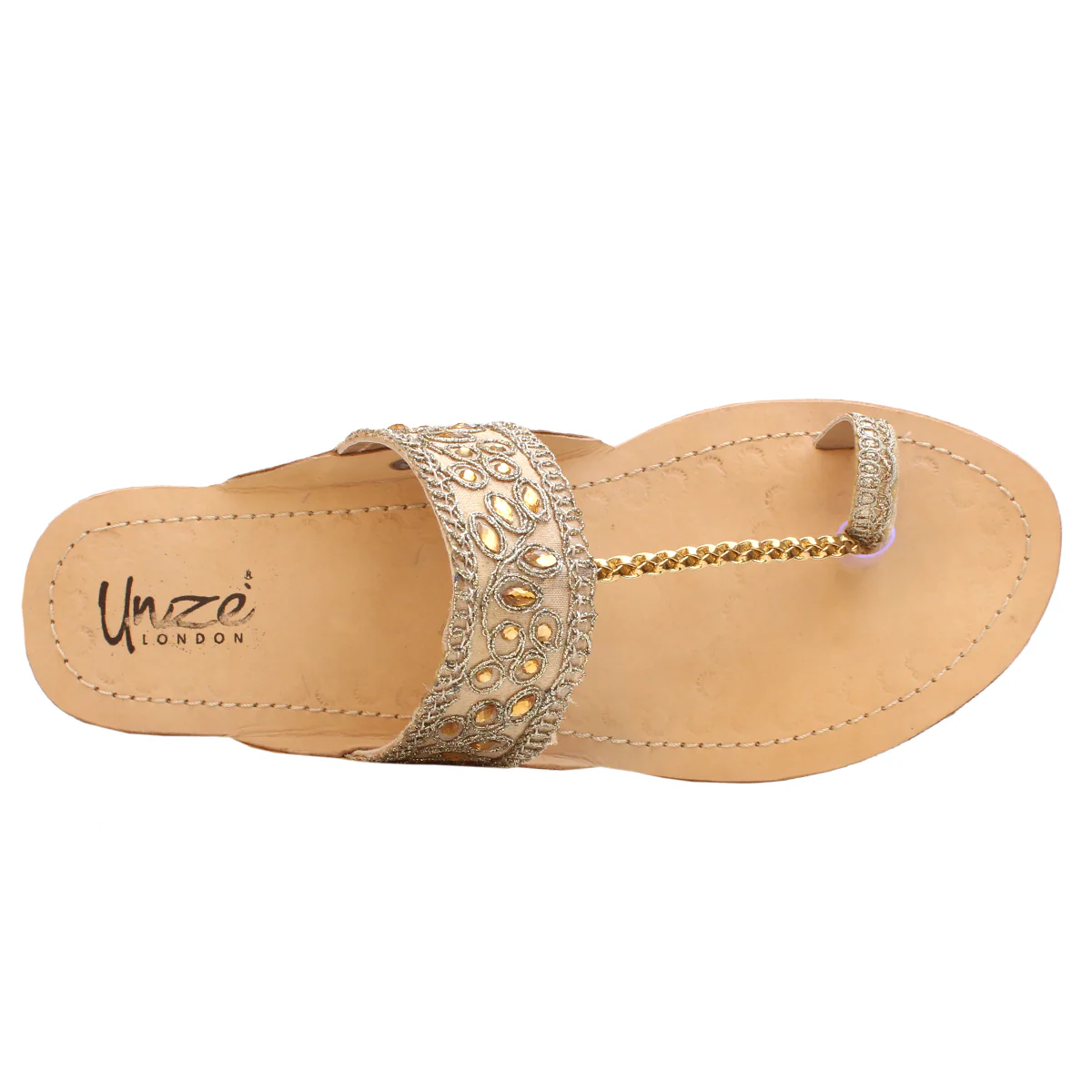 Womens "GULIZER" Decorated Leather Kolhapuri Slippers - Image 4