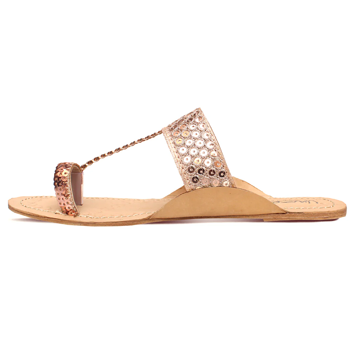 Womens "HINDA" Decorated Leather Kolhapuri Slippers - Image 3