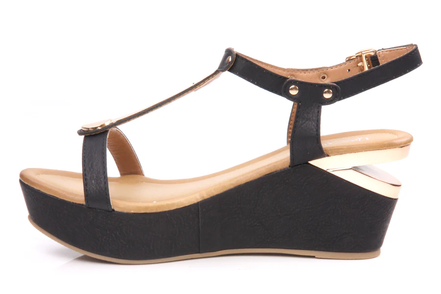 Womens T Strap ' Ana ' Casual Wedge Heel Sandal - Image 3